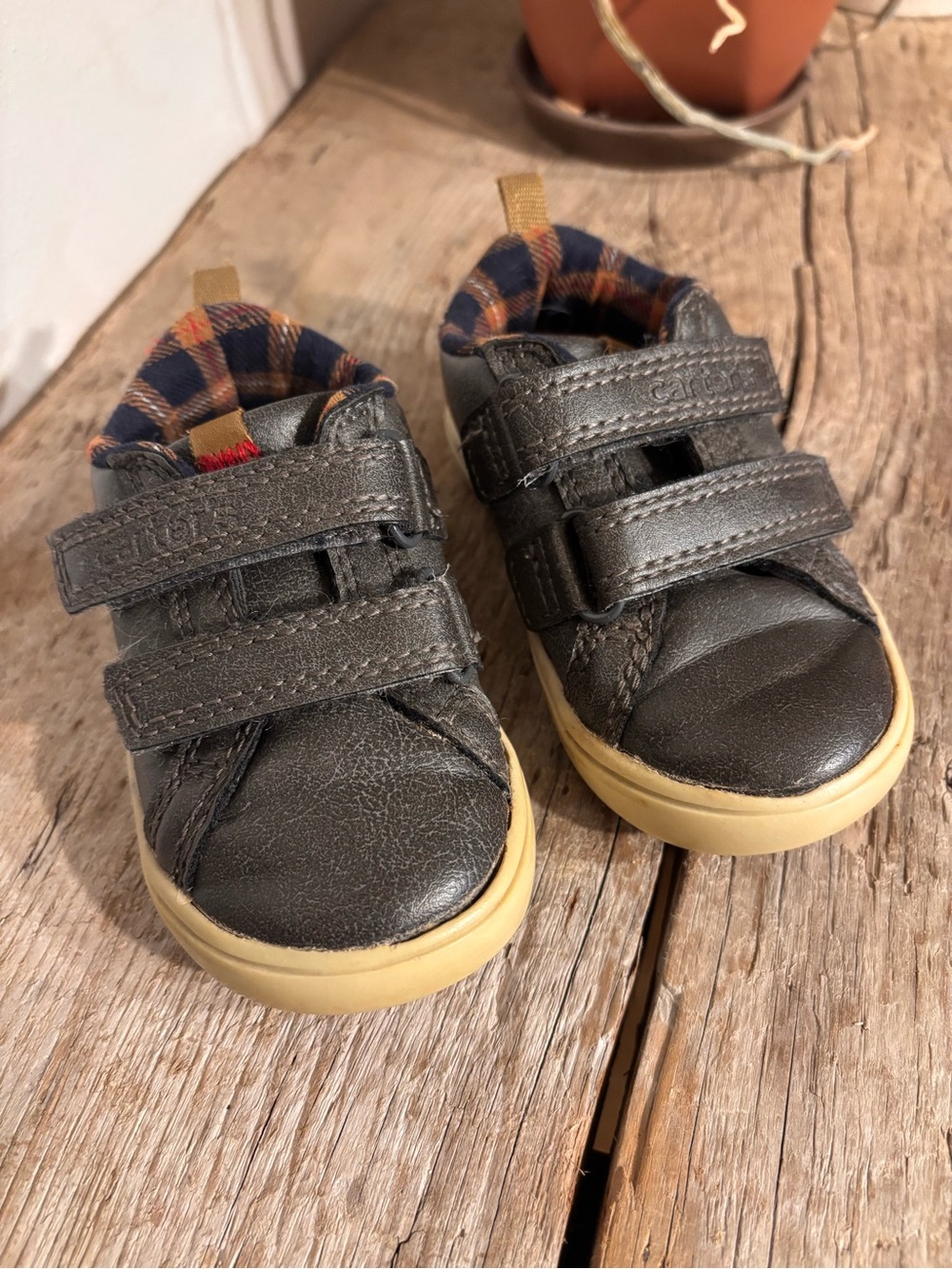 Kids Casual Double-Strap Leather Sneaker - Dark Gray